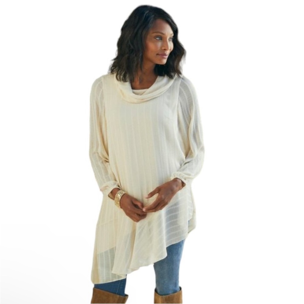 SOFT SURROUNDINGS Neapolitan Tunic Top S Ivory Cream Cowl Neck Asymmetric Hem